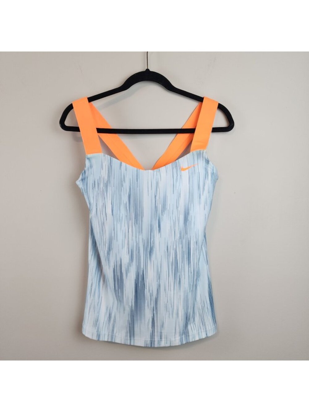 Nike Dri Fit Activewear Tank Blue Orange Straps Buil in bra sz L